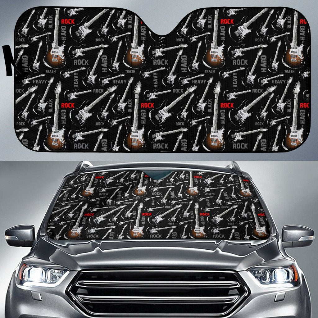 Electric Guitar Pattern Print Car Sun Shade-grizzshop