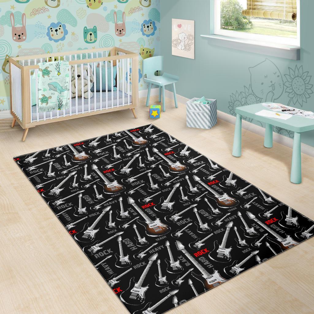 Electric Guitar Pattern Print Floor Mat-grizzshop