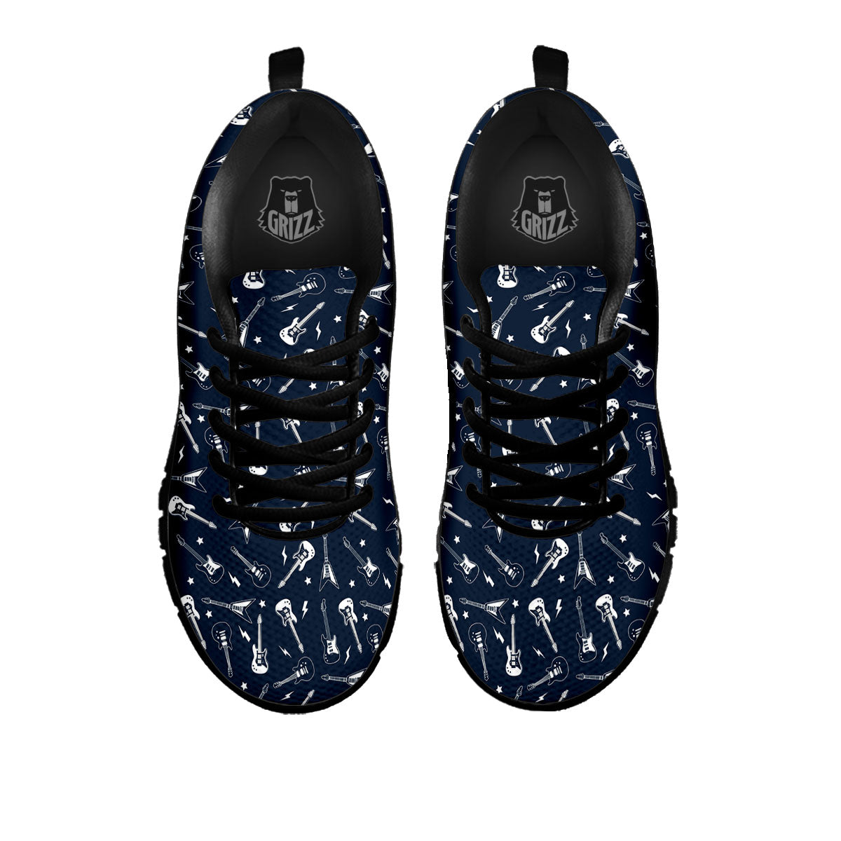 Electric Guitar Print Pattern Black Sneaker-grizzshop