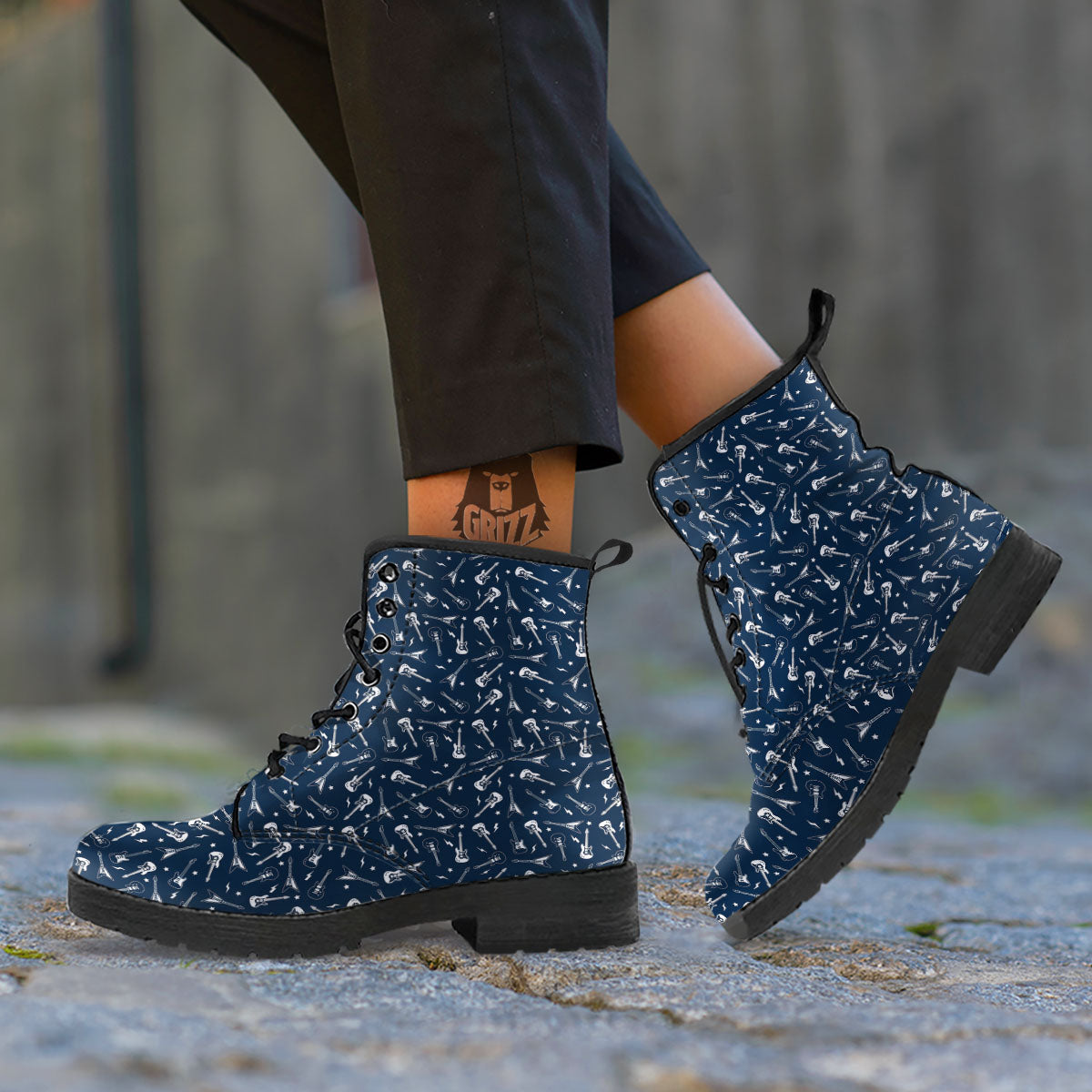 Electric Guitar Print Pattern Leather Boots-grizzshop