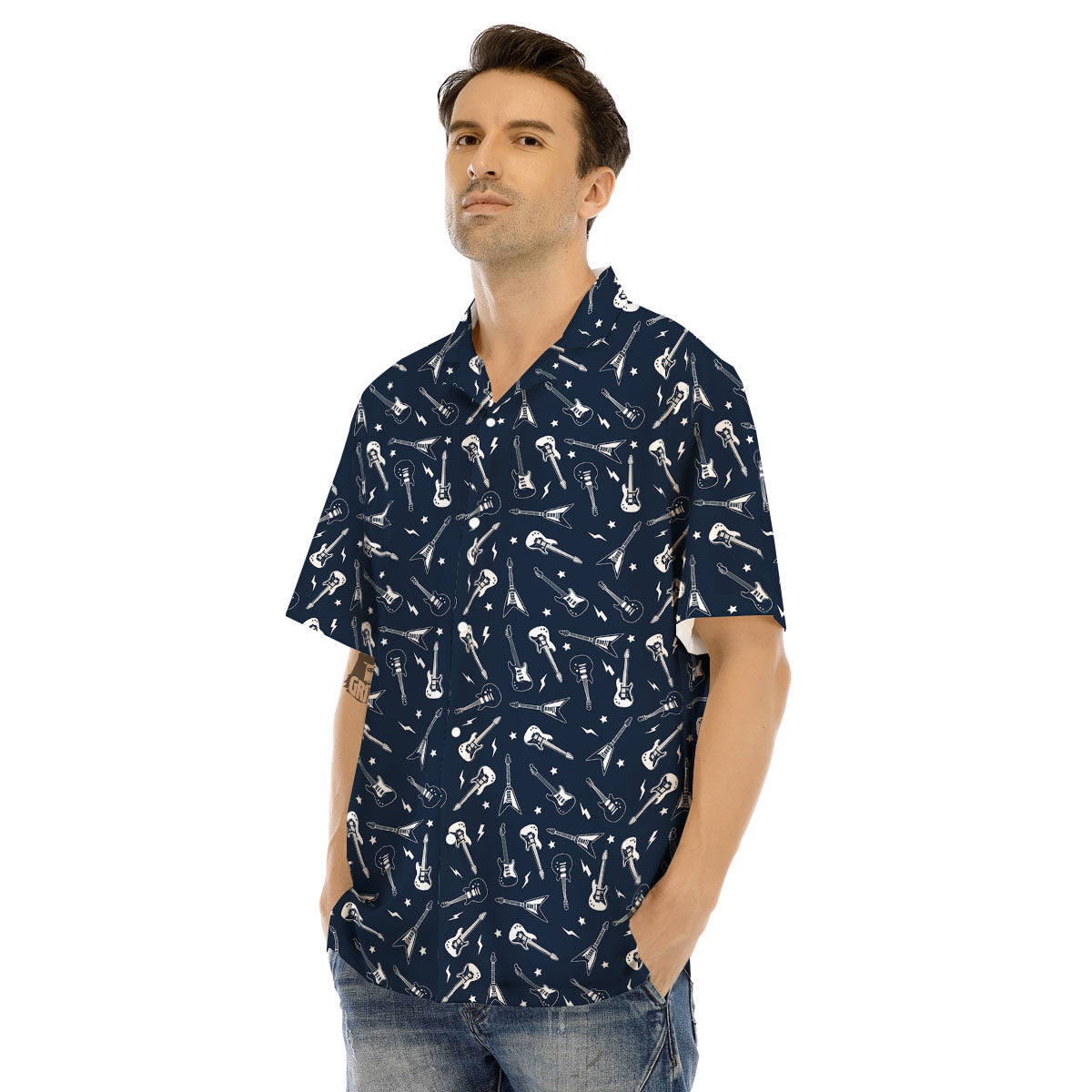 Electric Guitar Print Pattern Men's Hawaiian Shirt-grizzshop