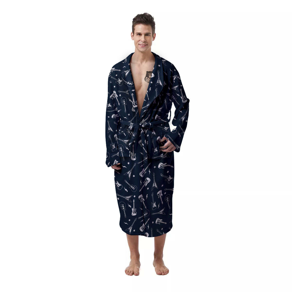 Electric Guitar Print Pattern Men's Robe-grizzshop