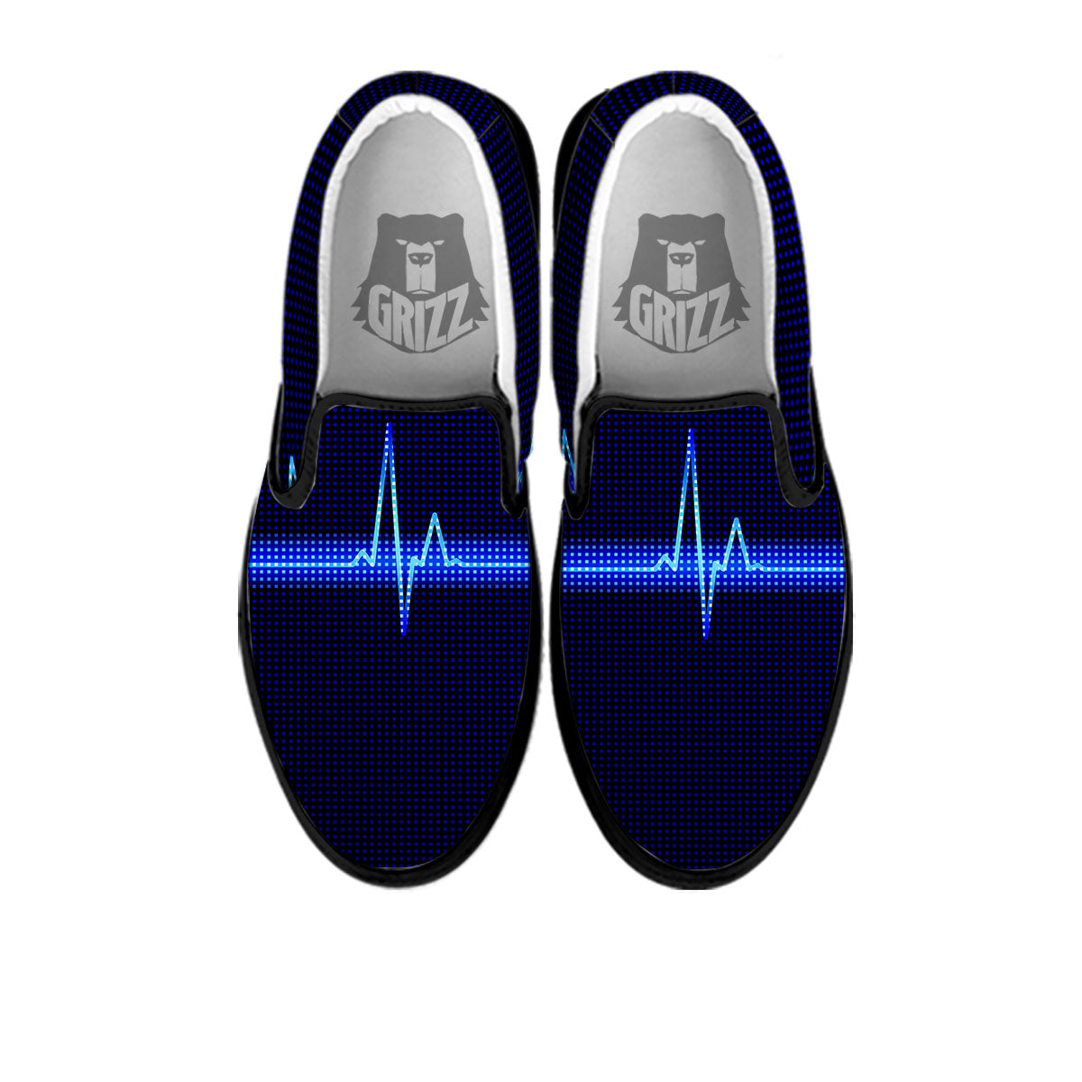 Electrocardiogram Heartbeat Print Black Slip On Shoes-grizzshop