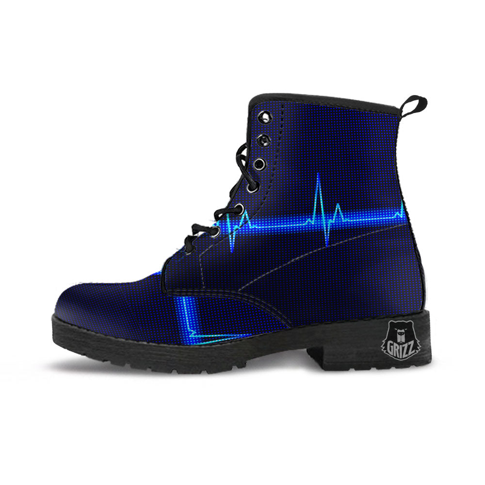 Electrocardiogram Heartbeat Print Leather Boots-grizzshop