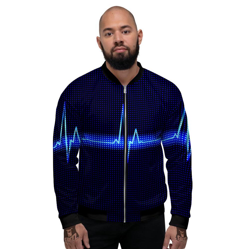 Electrocardiogram Heartbeat Print Men's Bomber Jacket-grizzshop