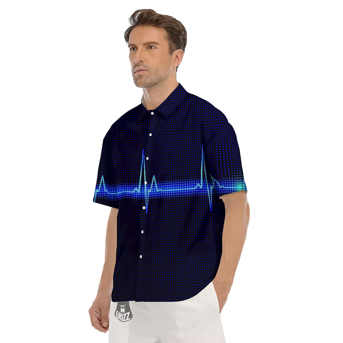 Electrocardiogram Heartbeat Print Men's Short Sleeve Shirts-grizzshop