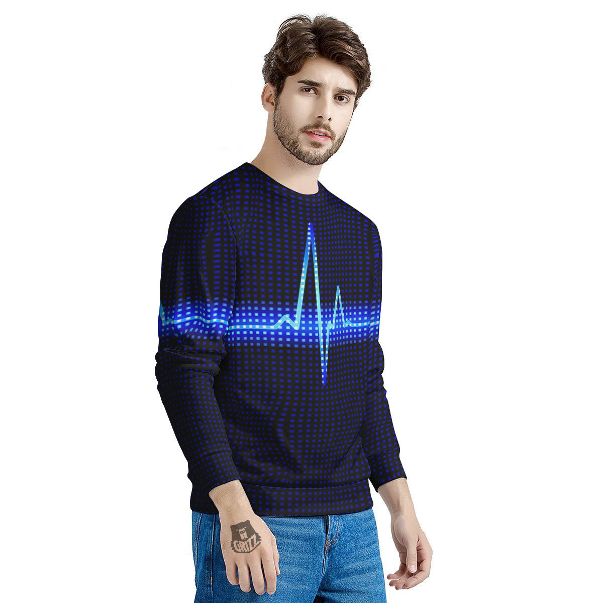 Electrocardiogram Heartbeat Print Men's Sweatshirt-grizzshop