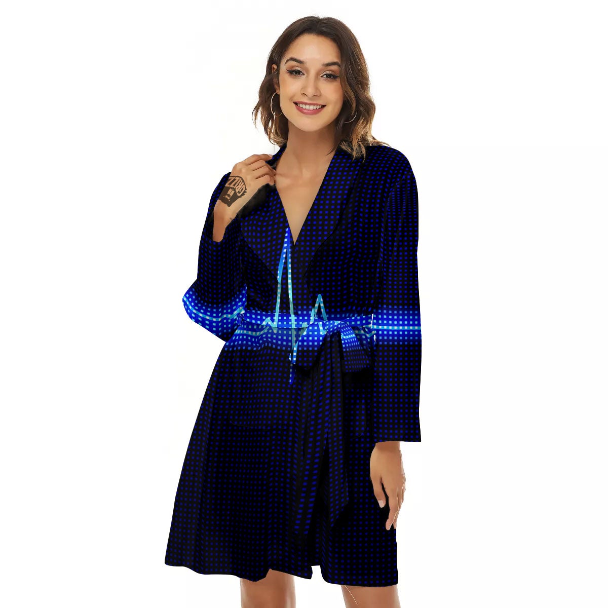 Electrocardiogram Heartbeat Print Women's Robe-grizzshop