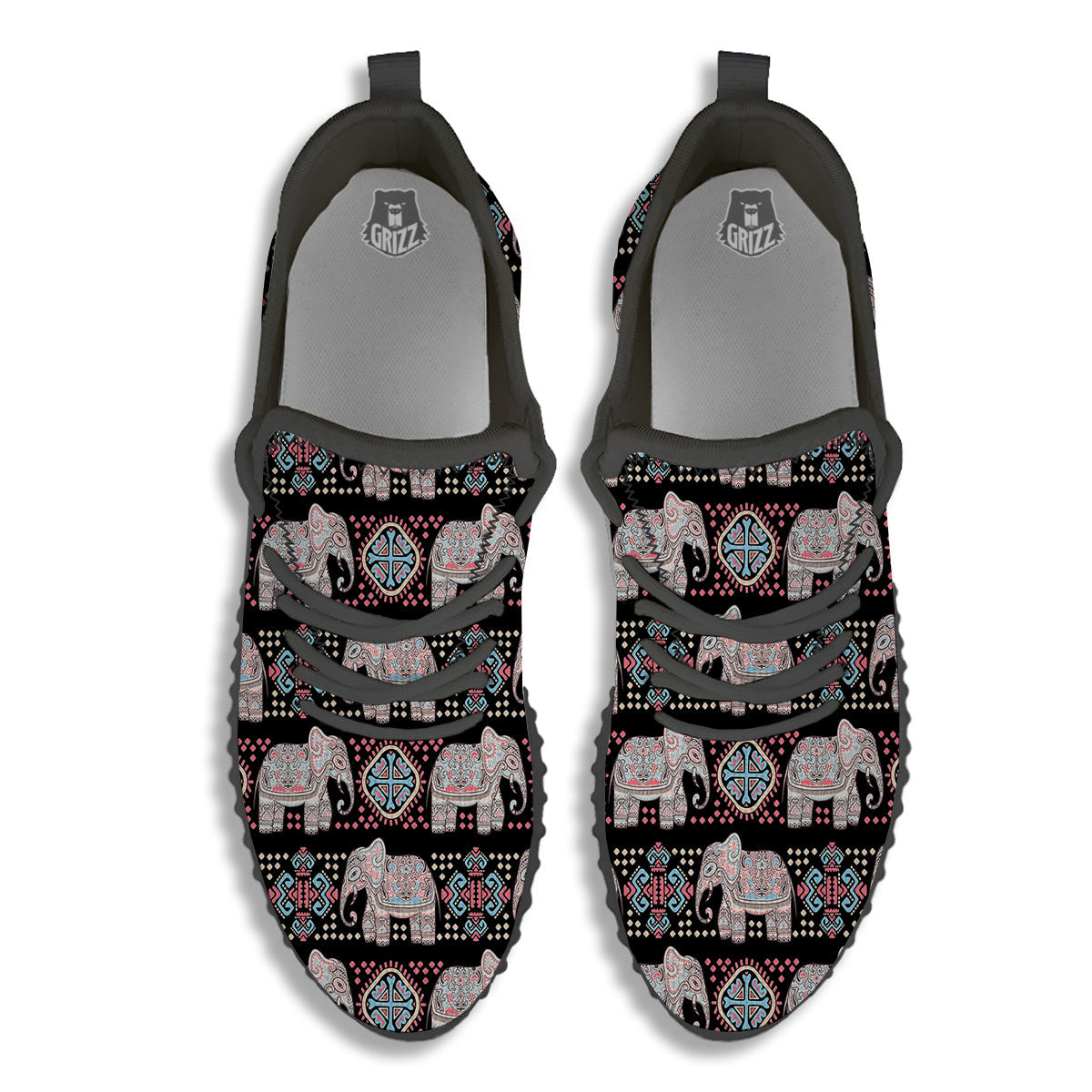 Elephant African Tribal Print Pattern Black Walking Shoes-grizzshop