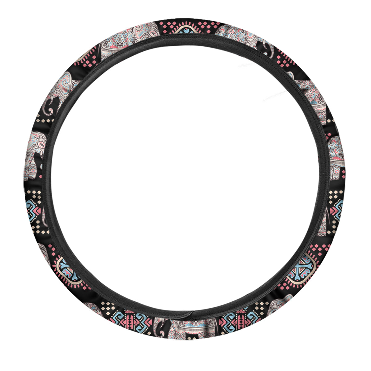 Elephant African Tribal Print Pattern Car Steering Wheel Cover-grizzshop