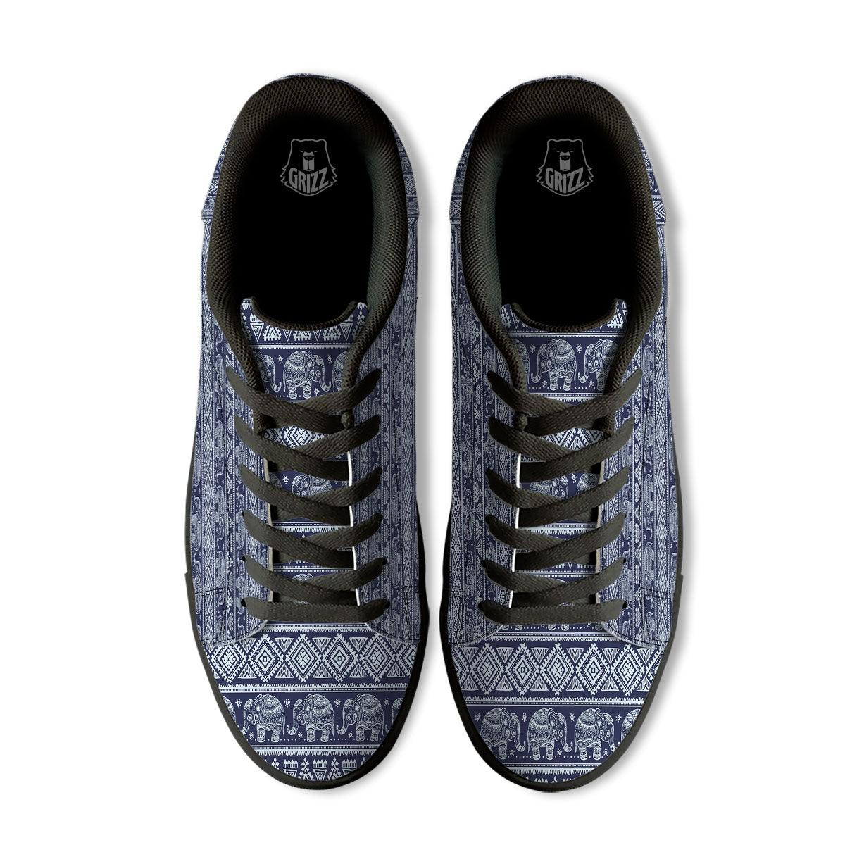Elephant Indian Blue Print Pattern Black Low Top Sneakers-grizzshop