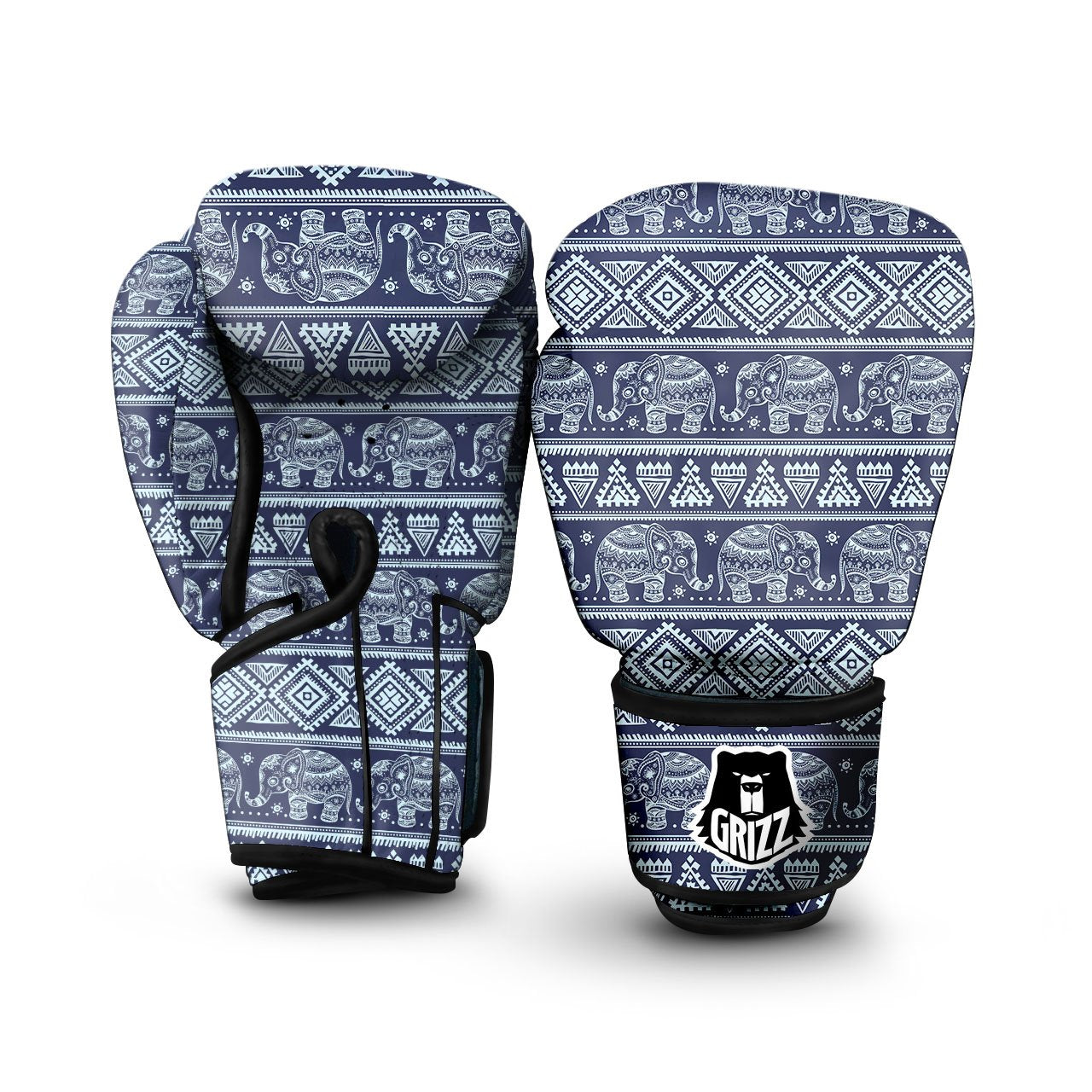 Elephant Indian Blue Print Pattern Boxing Gloves-grizzshop