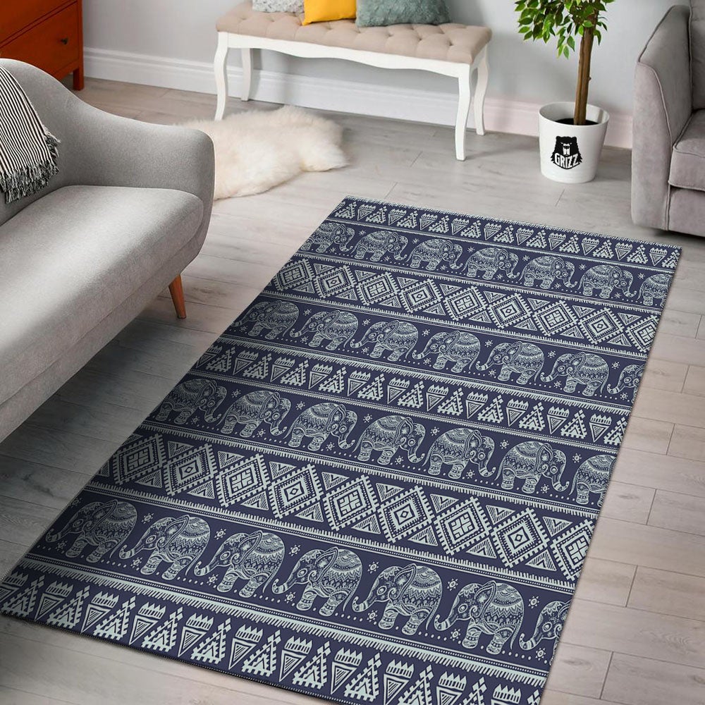 Elephant Indian Blue Print Pattern Floor Mat-grizzshop