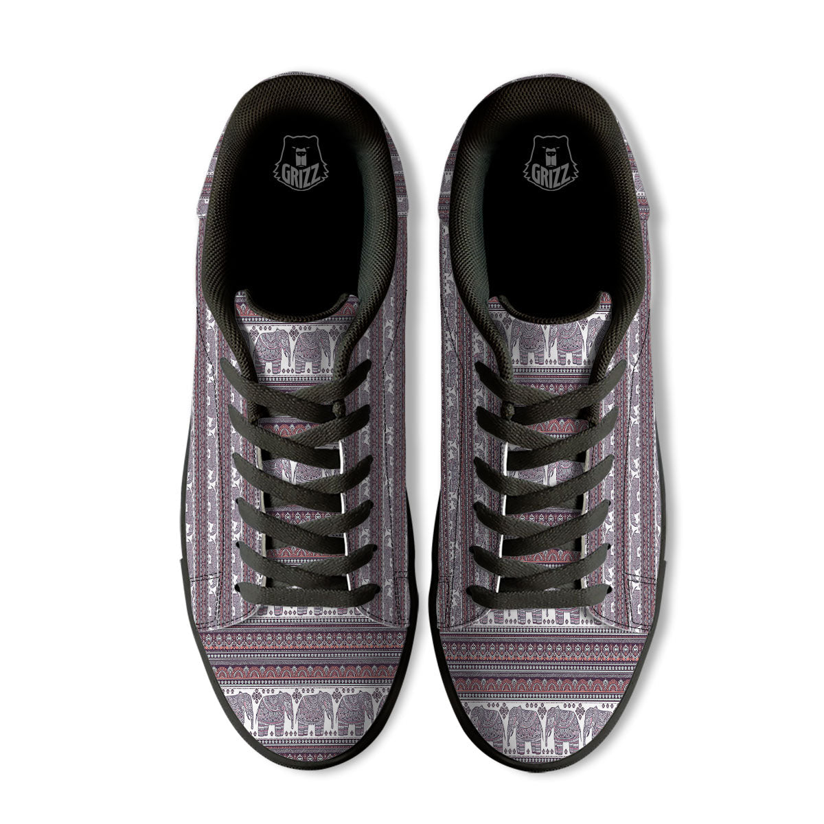 Elephant Indian Bohemian Print Pattern Black Low Top Sneakers-grizzshop