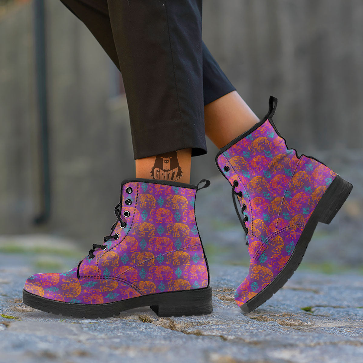 Elephant Indian Boho Print Pattern Leather Boots-grizzshop
