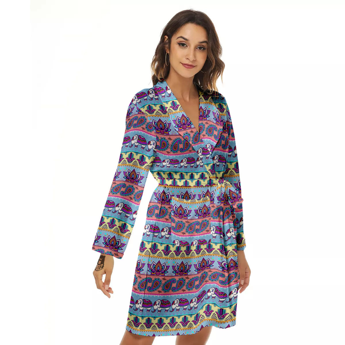 Elephant Indian Colorful Print Pattern Women's Robe-grizzshop