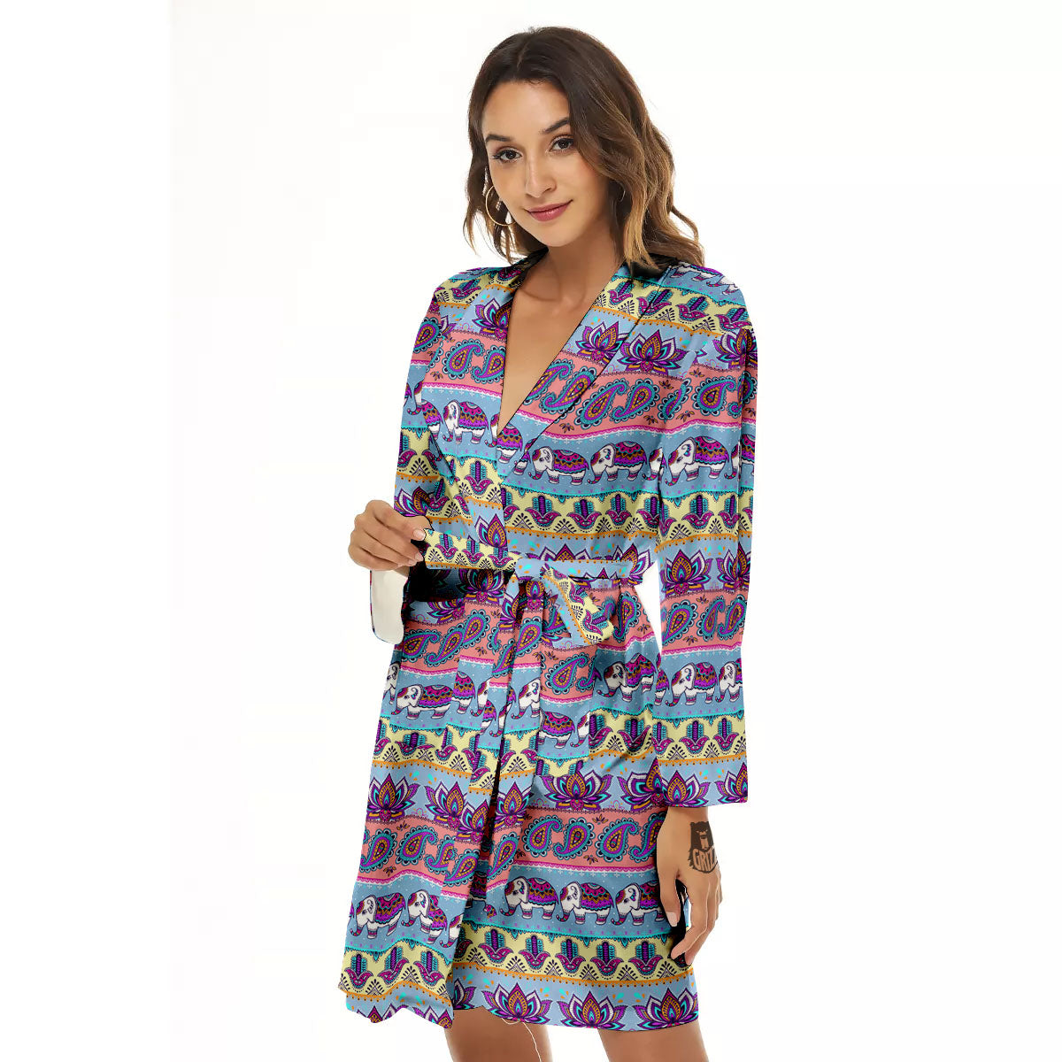 Elephant Indian Colorful Print Pattern Women's Robe-grizzshop