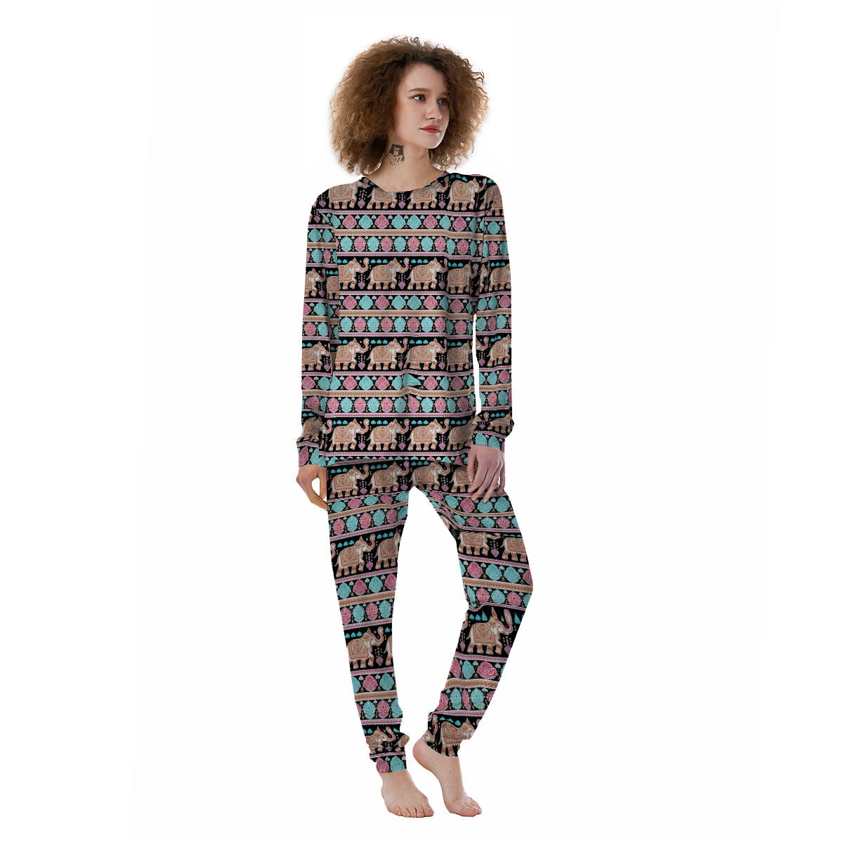 Elephant Indian Tribal Print Pattern Women's Pajamas-grizzshop