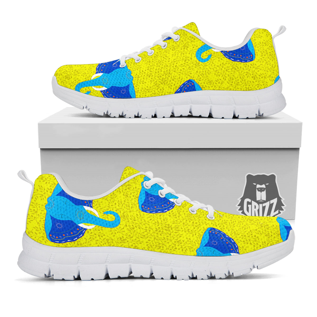 Elephant Mandala Blue Print Pattern White Sneaker-grizzshop