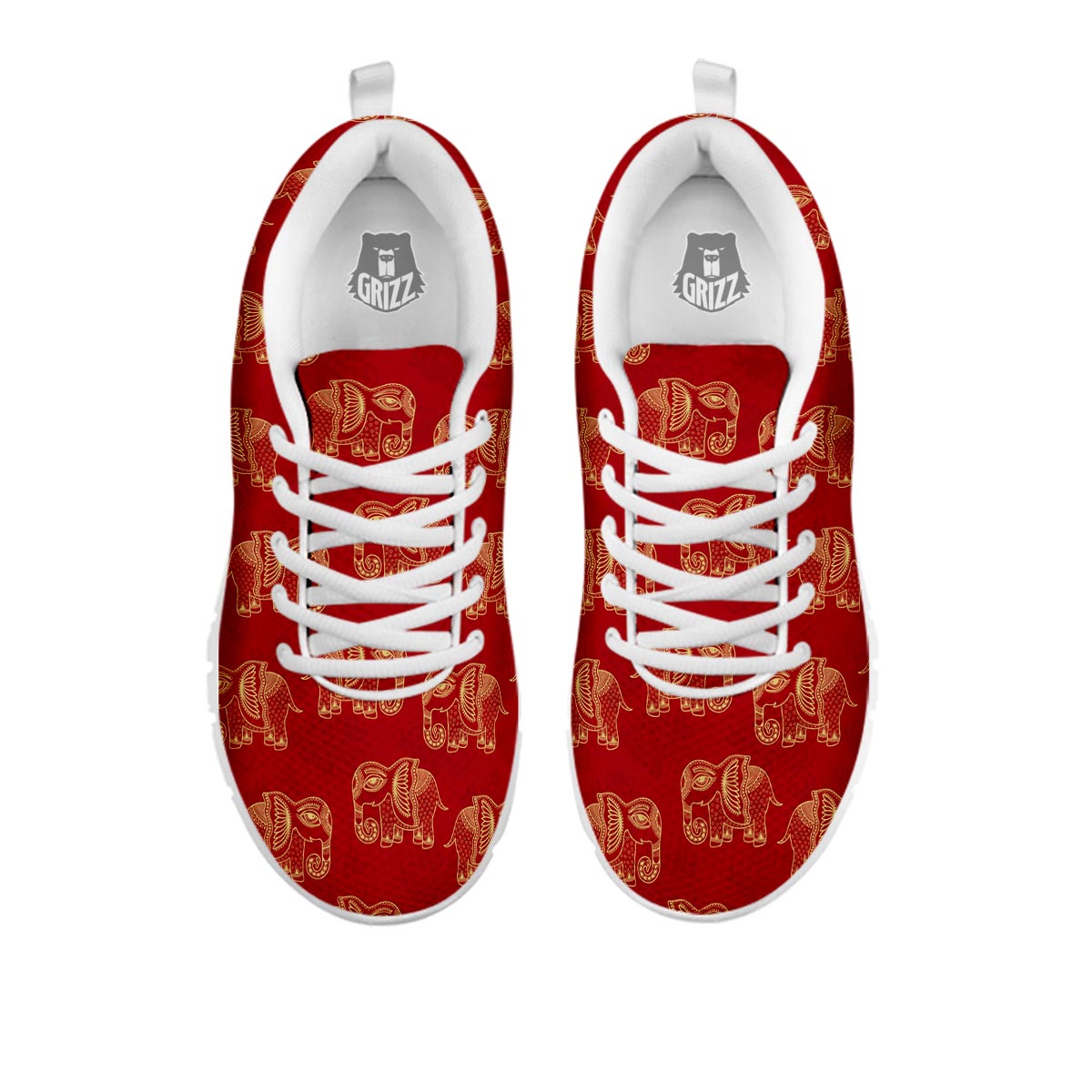 Elephant Red Indian Print Pattern White Sneaker-grizzshop