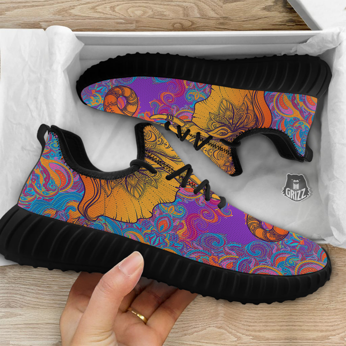 Elephant Spiritual Colorful Print Black Walking Shoes-grizzshop