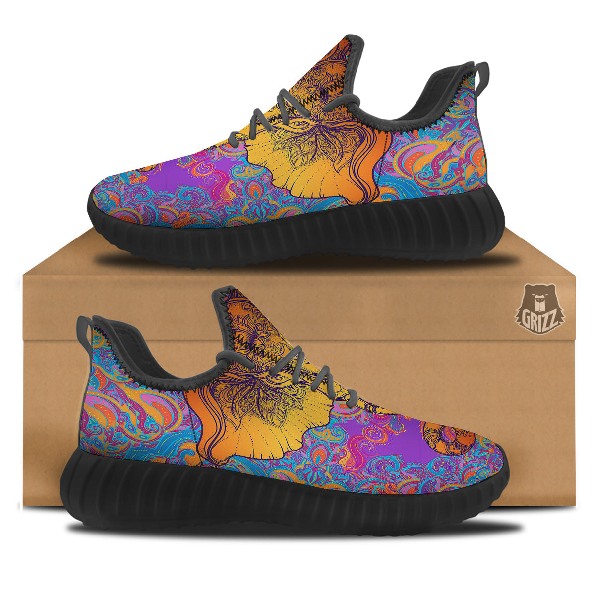 Elephant Spiritual Colorful Print Black Walking Shoes-grizzshop