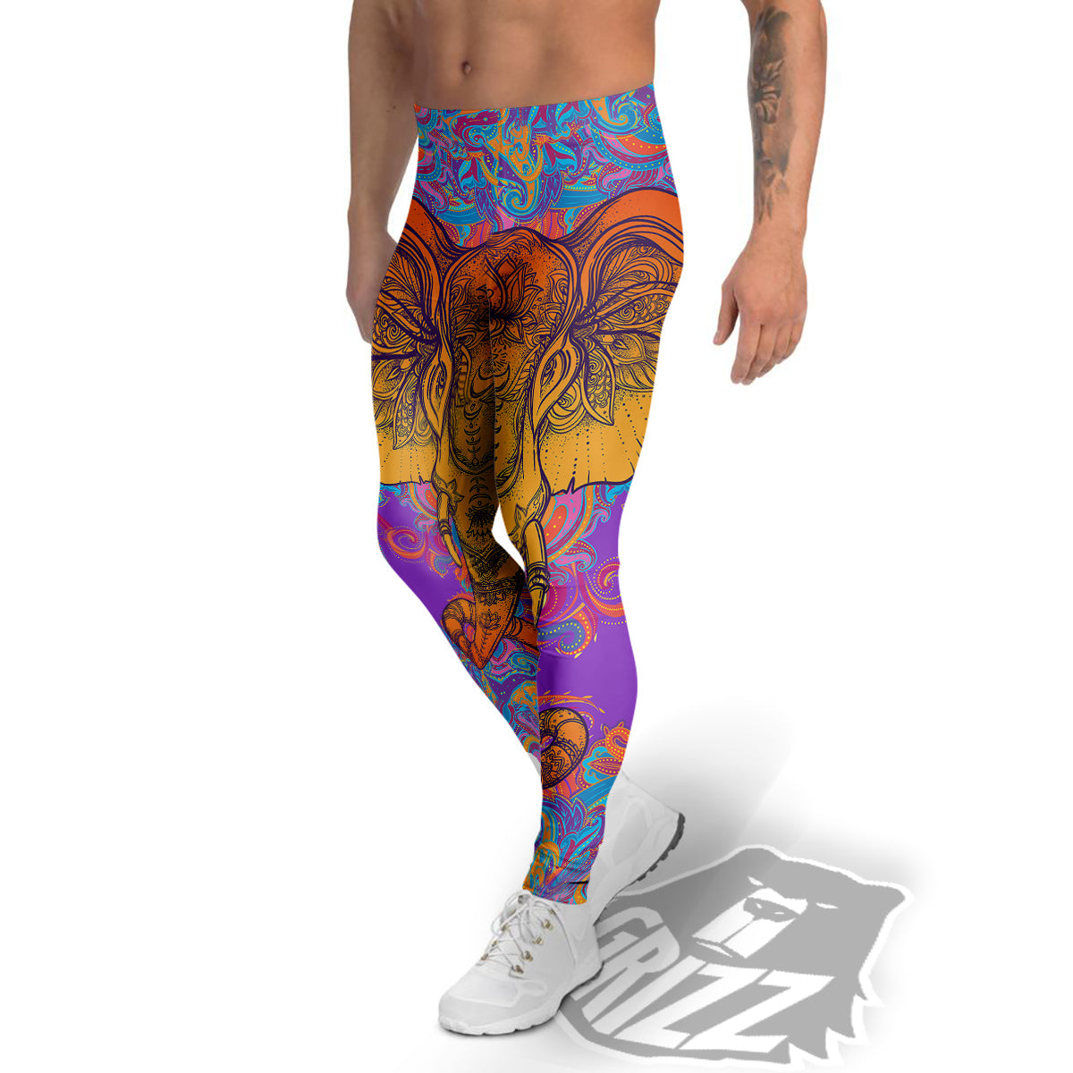 Elephant Spiritual Colorful Print Men's Leggings-grizzshop