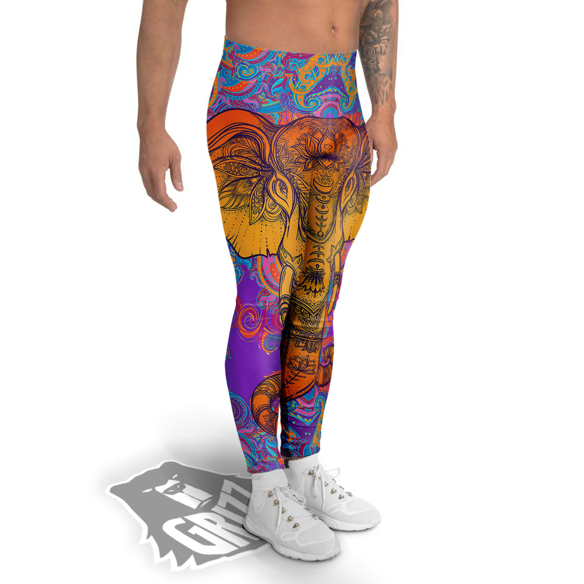 Elephant Spiritual Colorful Print Men's Leggings-grizzshop