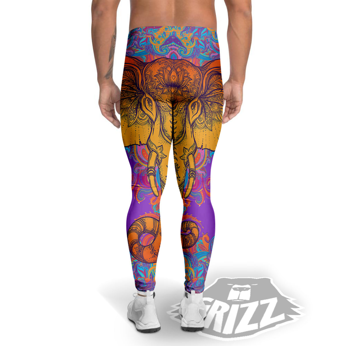 Elephant Spiritual Colorful Print Men's Leggings-grizzshop