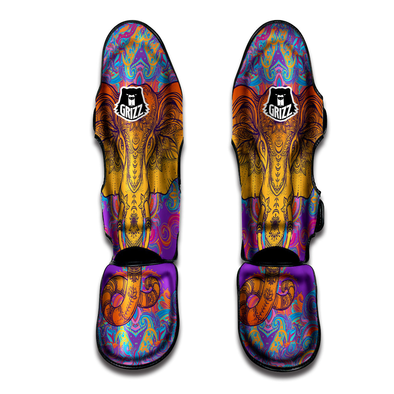 Elephant Spiritual Colorful Print Muay Thai Shin Guards-grizzshop