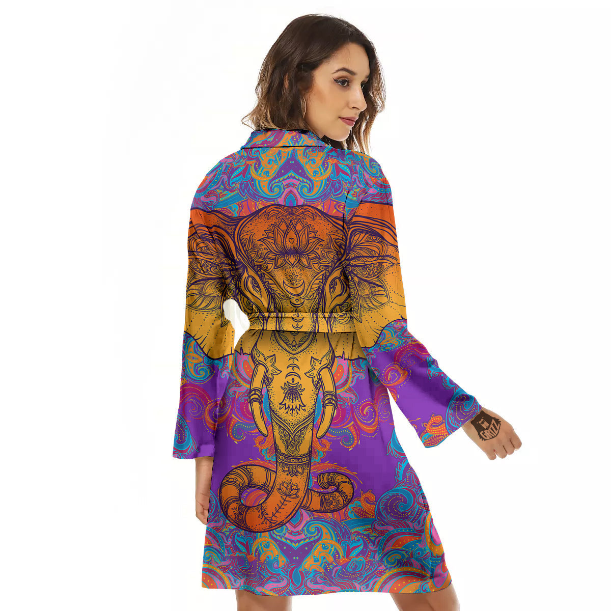 Elephant Spiritual Colorful Print Women's Robe-grizzshop