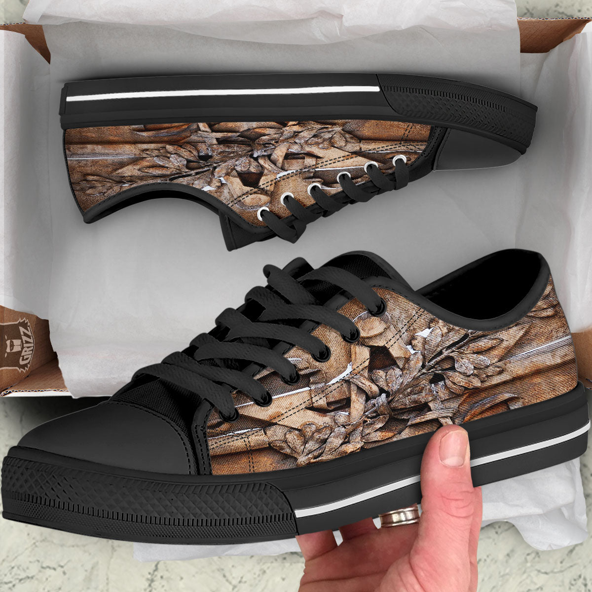 Emblem Freemasonry Print Black Low Top Shoes-grizzshop