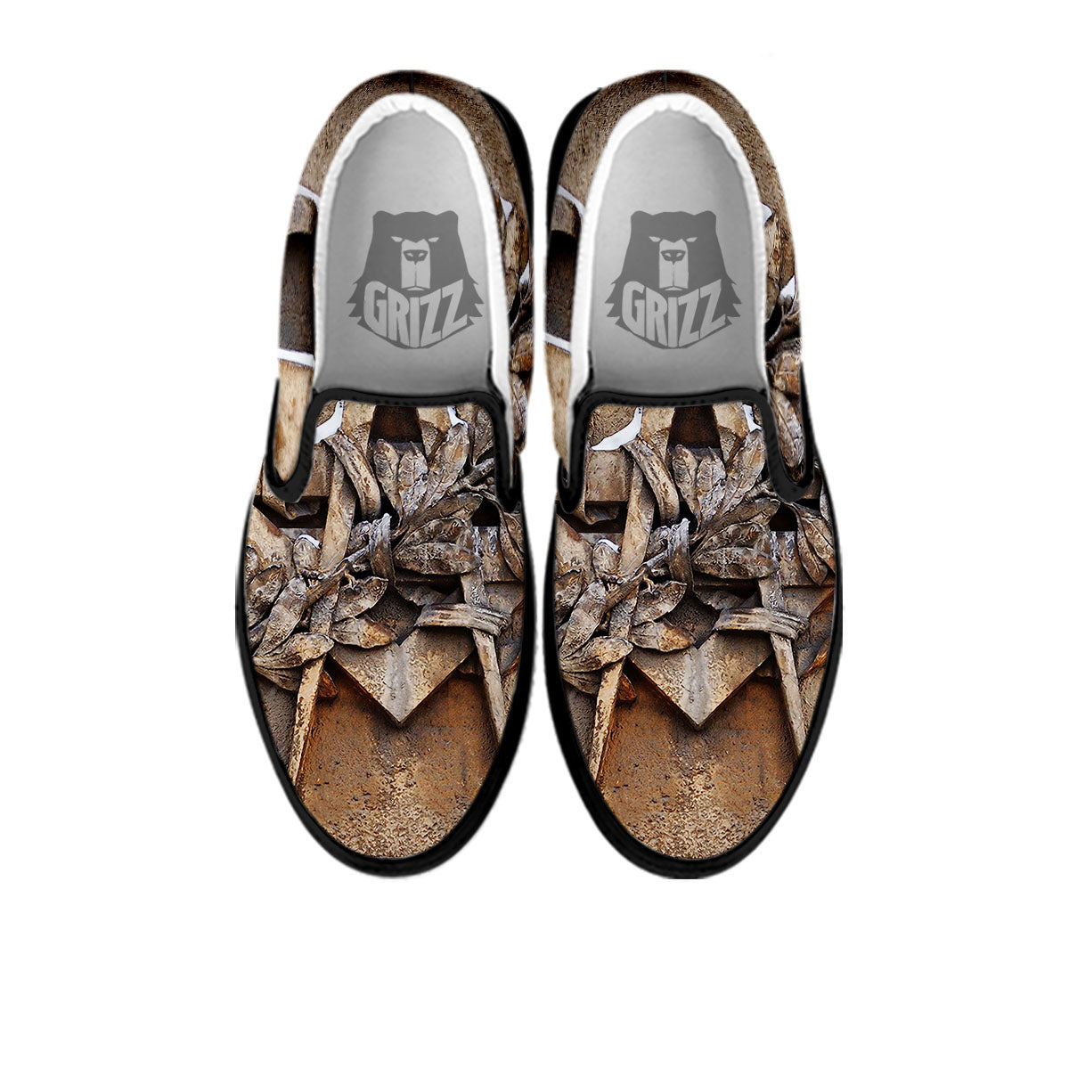 Emblem Freemasonry Print Black Slip On Shoes-grizzshop