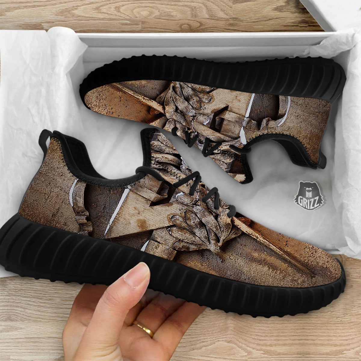 Emblem Freemasonry Print Black Walking Shoes-grizzshop