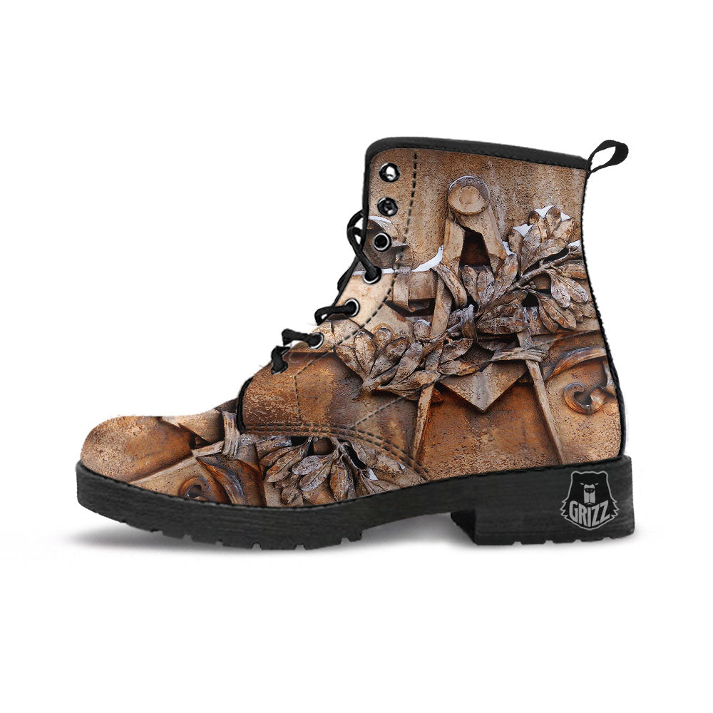 Emblem Freemasonry Print Leather Boots-grizzshop
