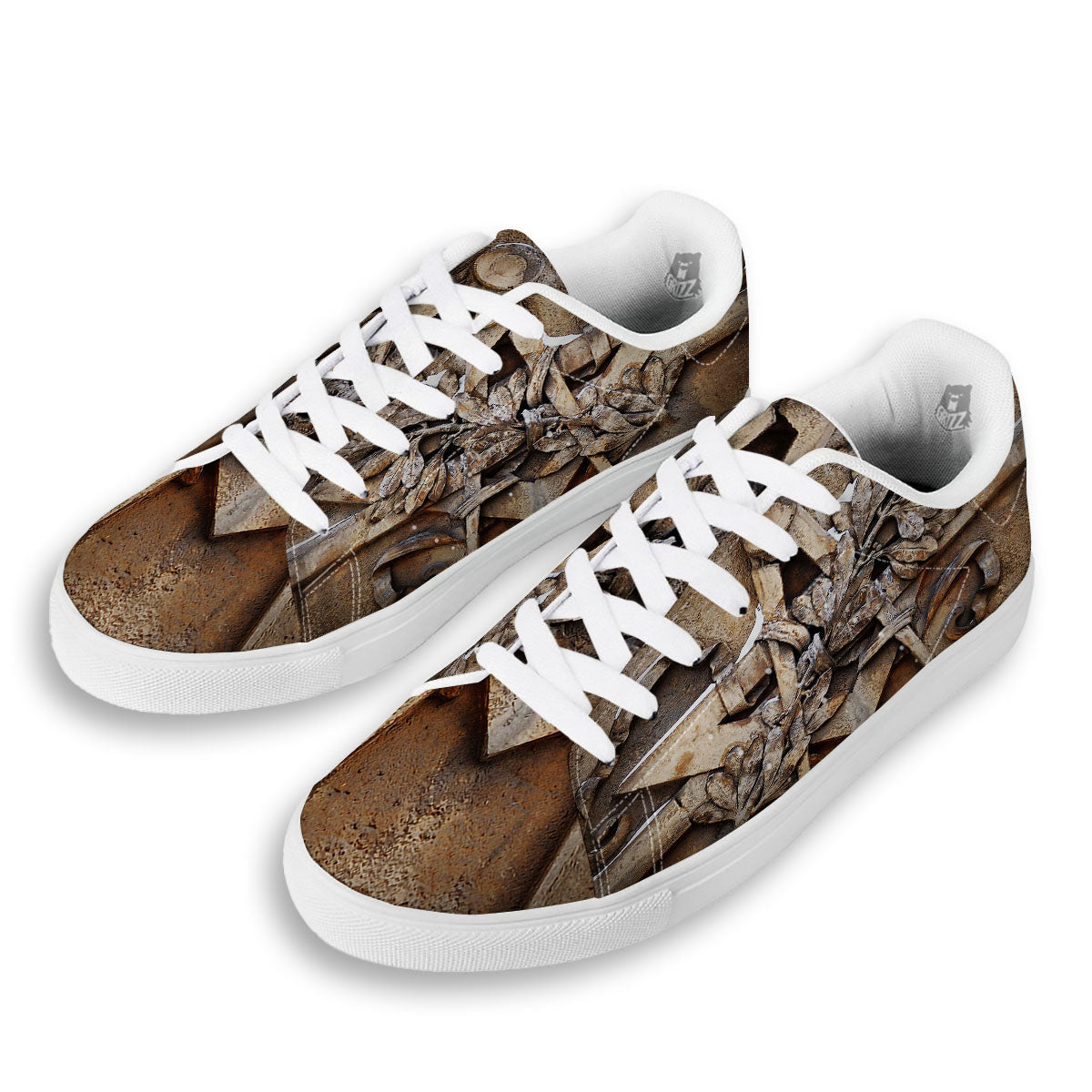 Emblem Freemasonry Print White Low Top Sneakers-grizzshop