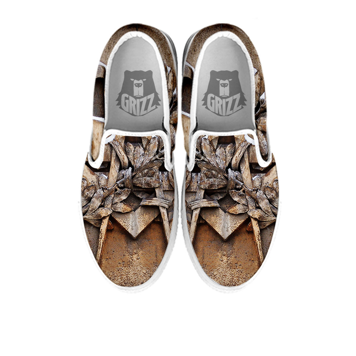 Emblem Freemasonry Print White Slip On Shoes-grizzshop