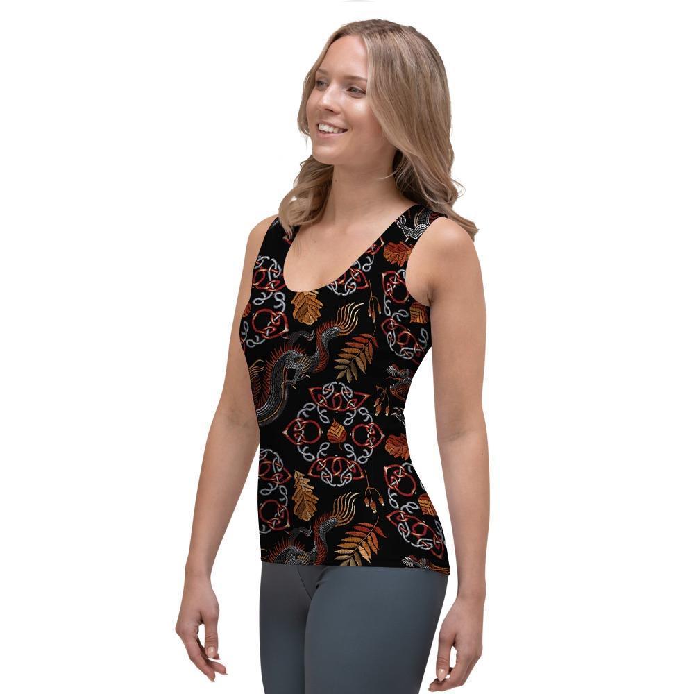 Embroidery Japanese Dragon Print Women's Tank Top-grizzshop