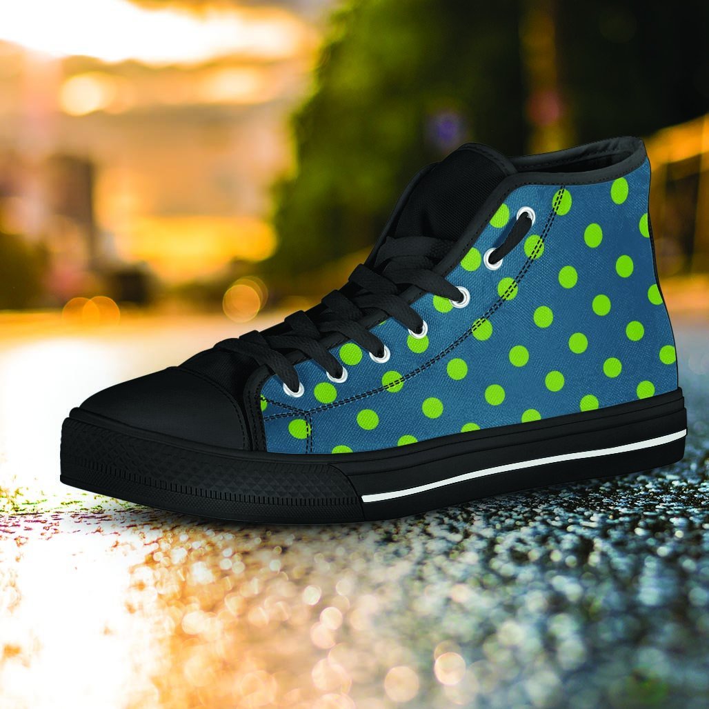 Emerald Green Polka Dot Women's High Top Shoes-grizzshop
