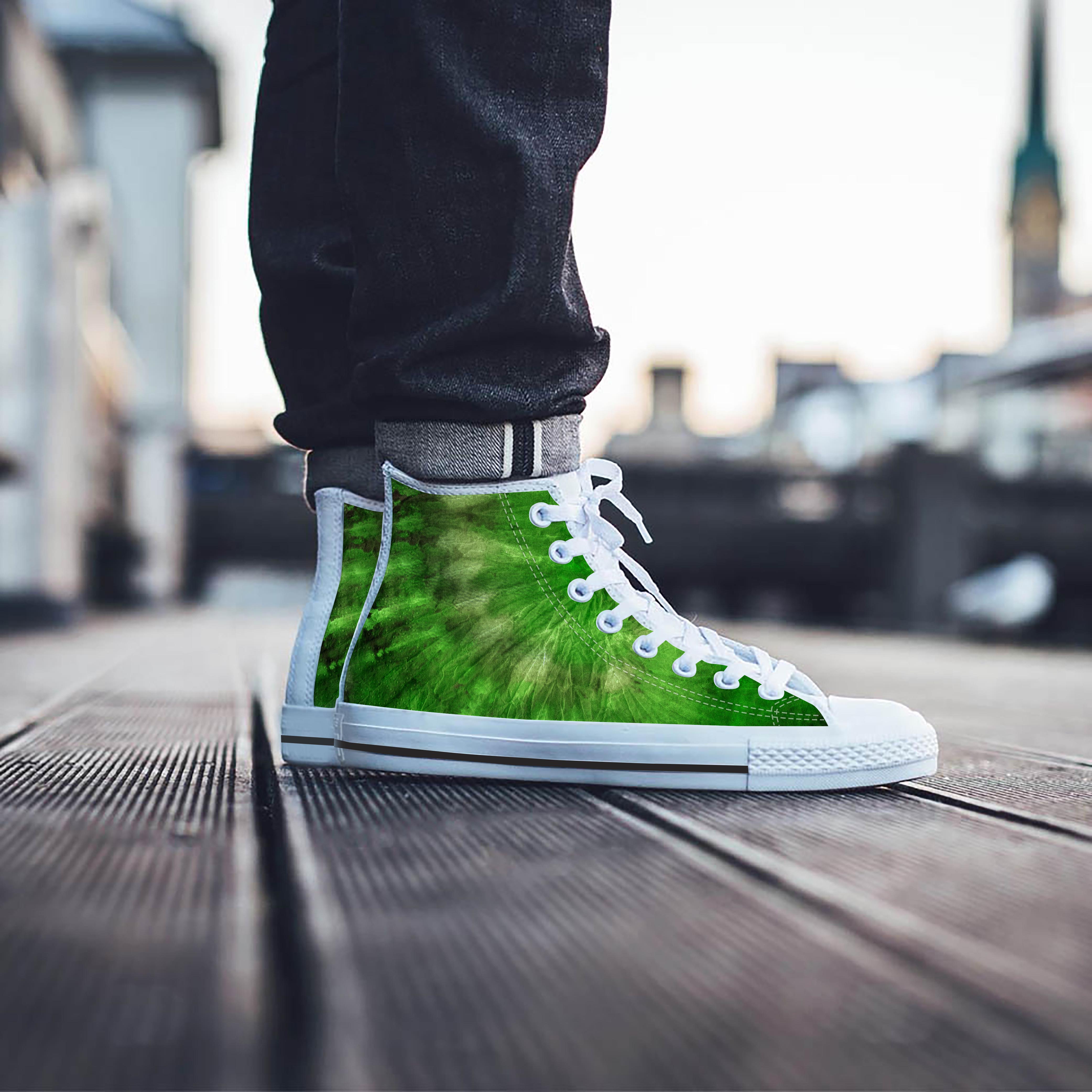 Emerald Green Tie Dye Men's High Top Shoes-grizzshop