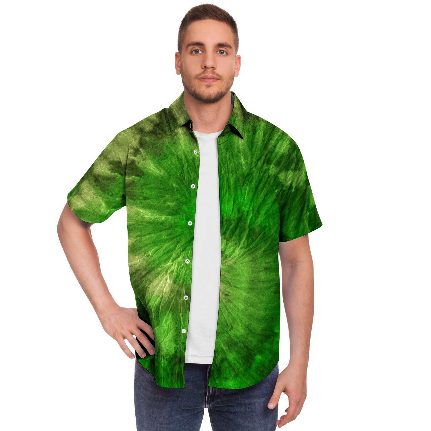 Emerald Green Tie Dye Men's Short Sleeve Shirt-grizzshop