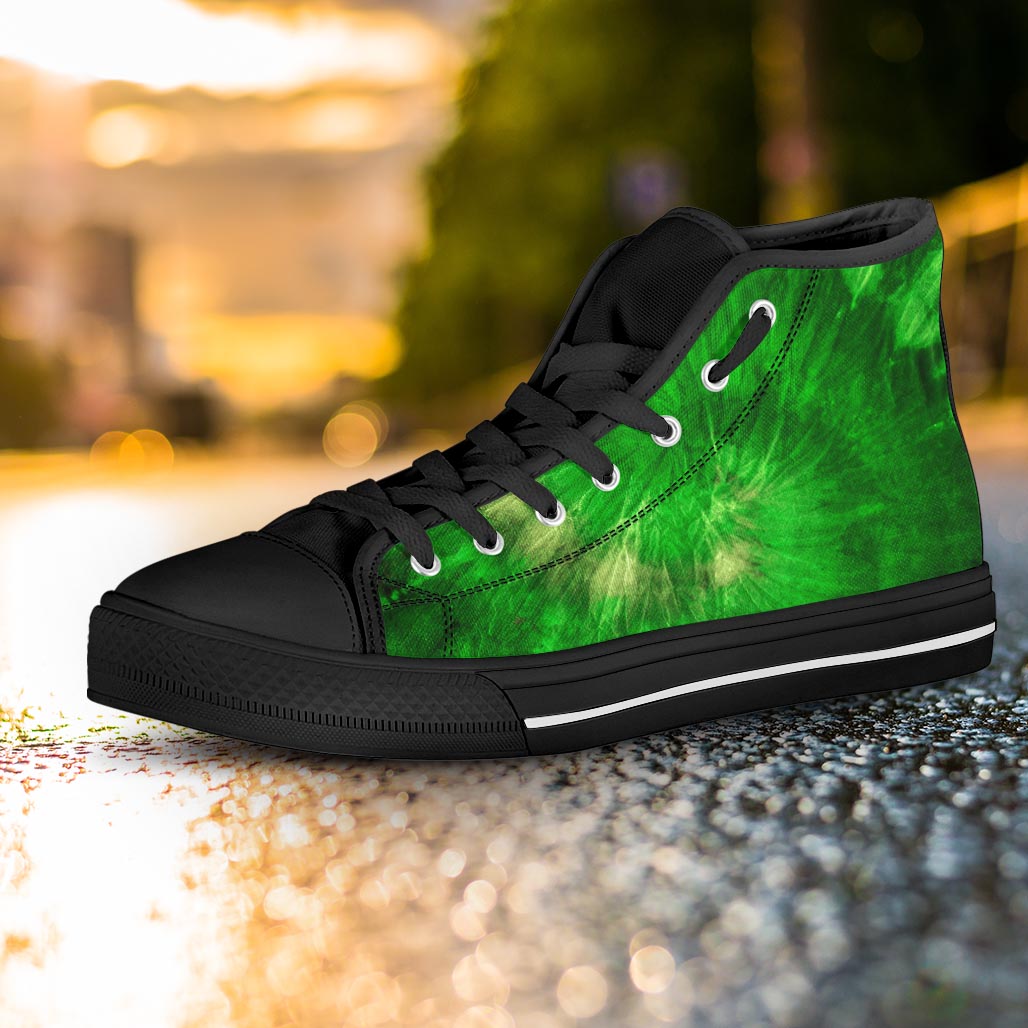 Emerald Green Tie Dye Women's High Top Shoes-grizzshop