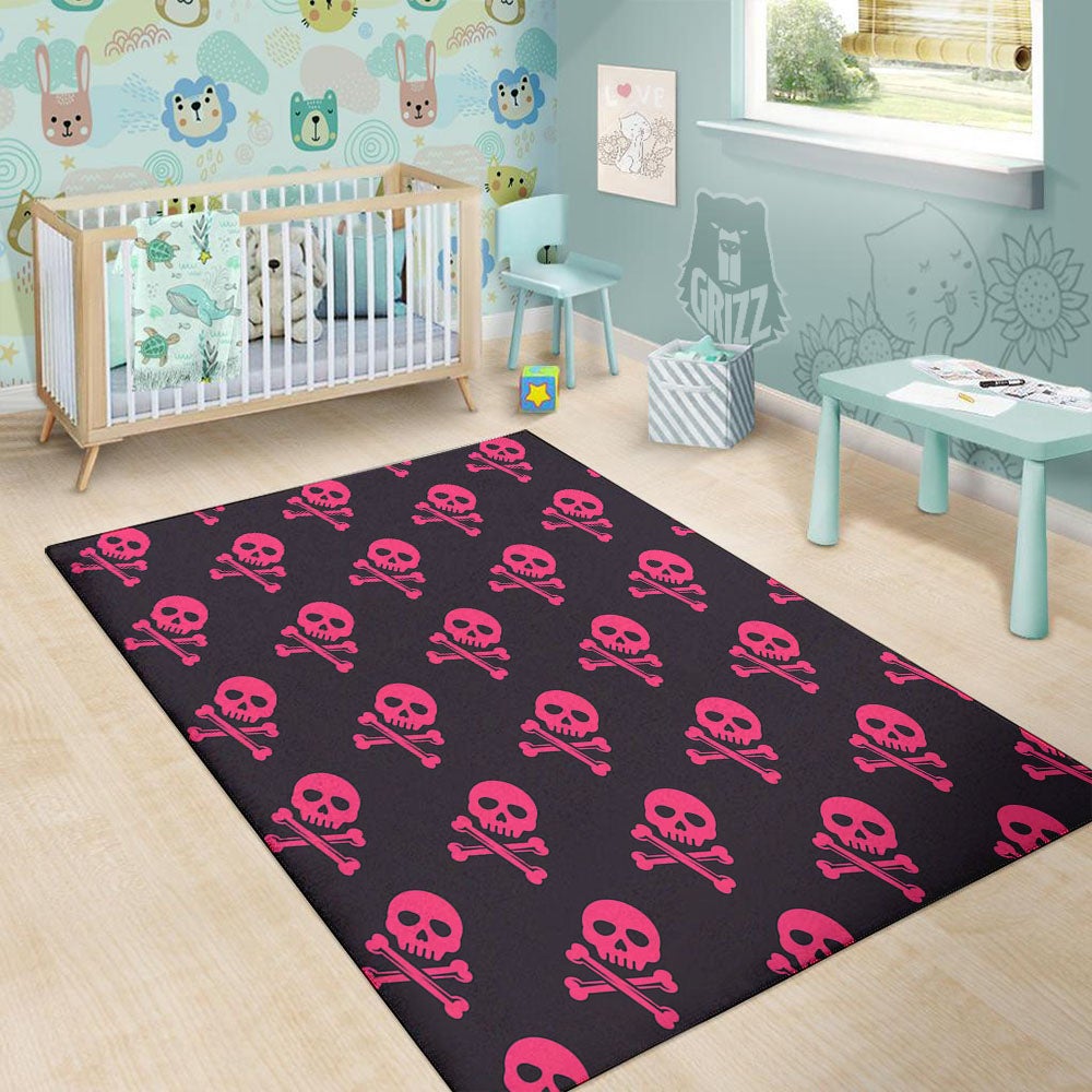 Emo Skull Pink Print Pattern Floor Mat-grizzshop