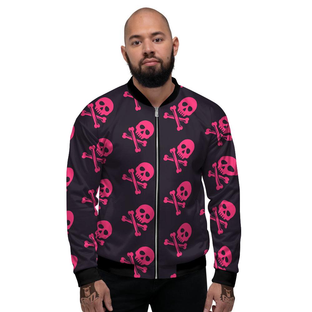 Emo Skull Pink Print Pattern Men's Bomber Jacket-grizzshop