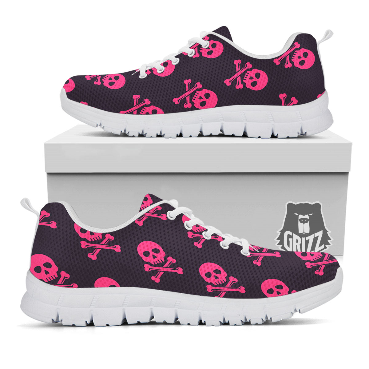 Emo Skull Pink Print Pattern White Sneaker-grizzshop
