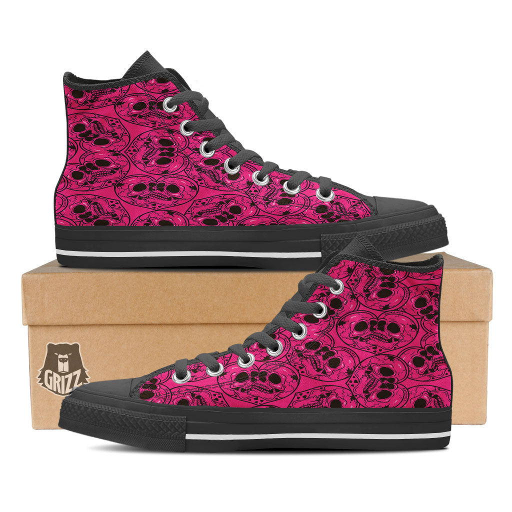 Emo Symbols Pink Print Pattern Black High Top Shoes-grizzshop