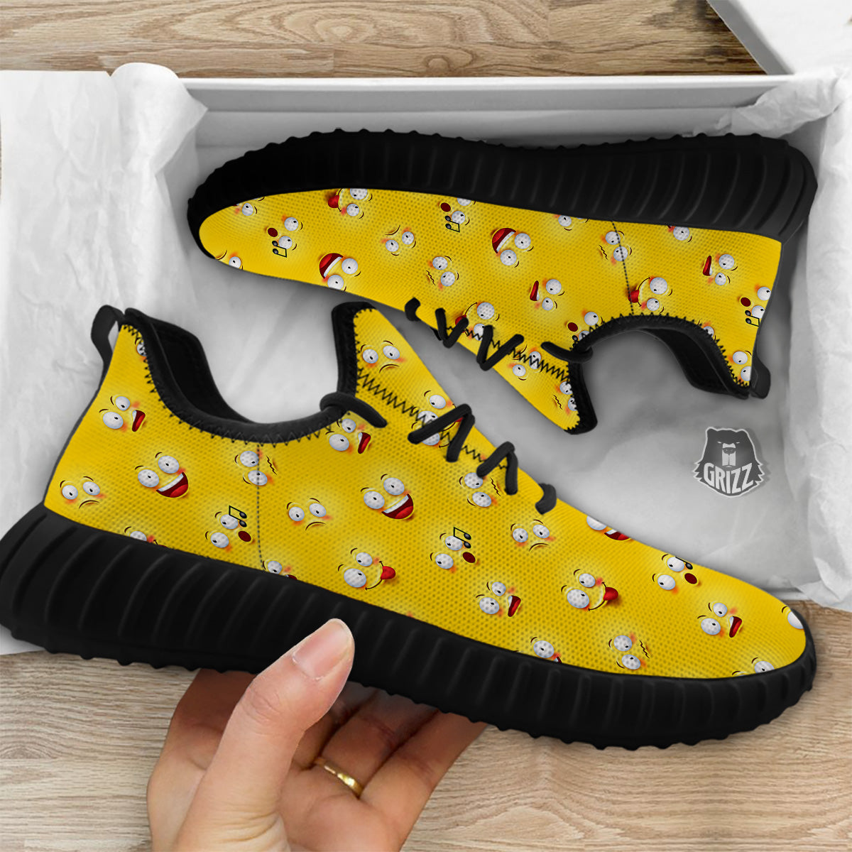 Emoji 3D Face Print Pattern Black Walking Shoes-grizzshop