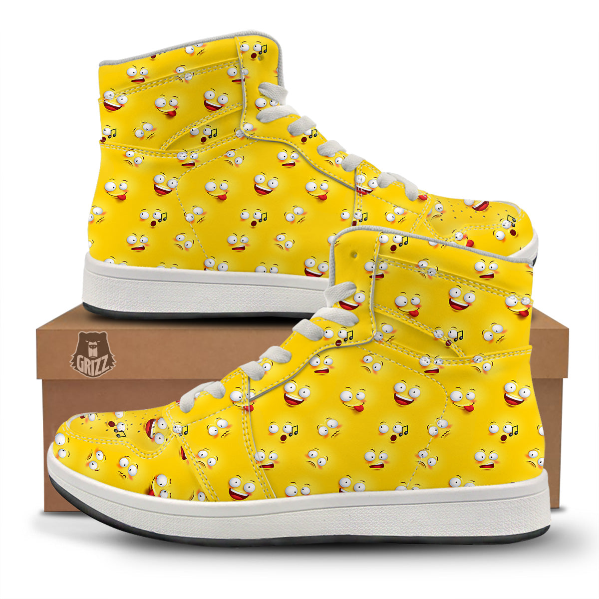 Emoji 3D Face Print Pattern High Top Sneakers-grizzshop