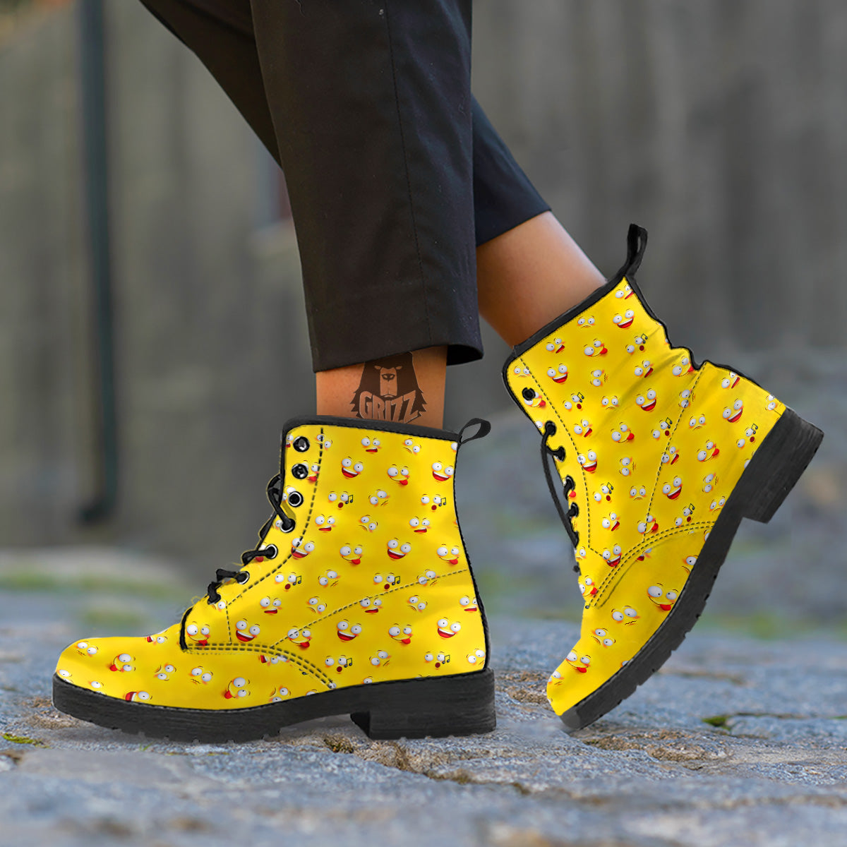 Emoji 3D Face Print Pattern Leather Boots-grizzshop
