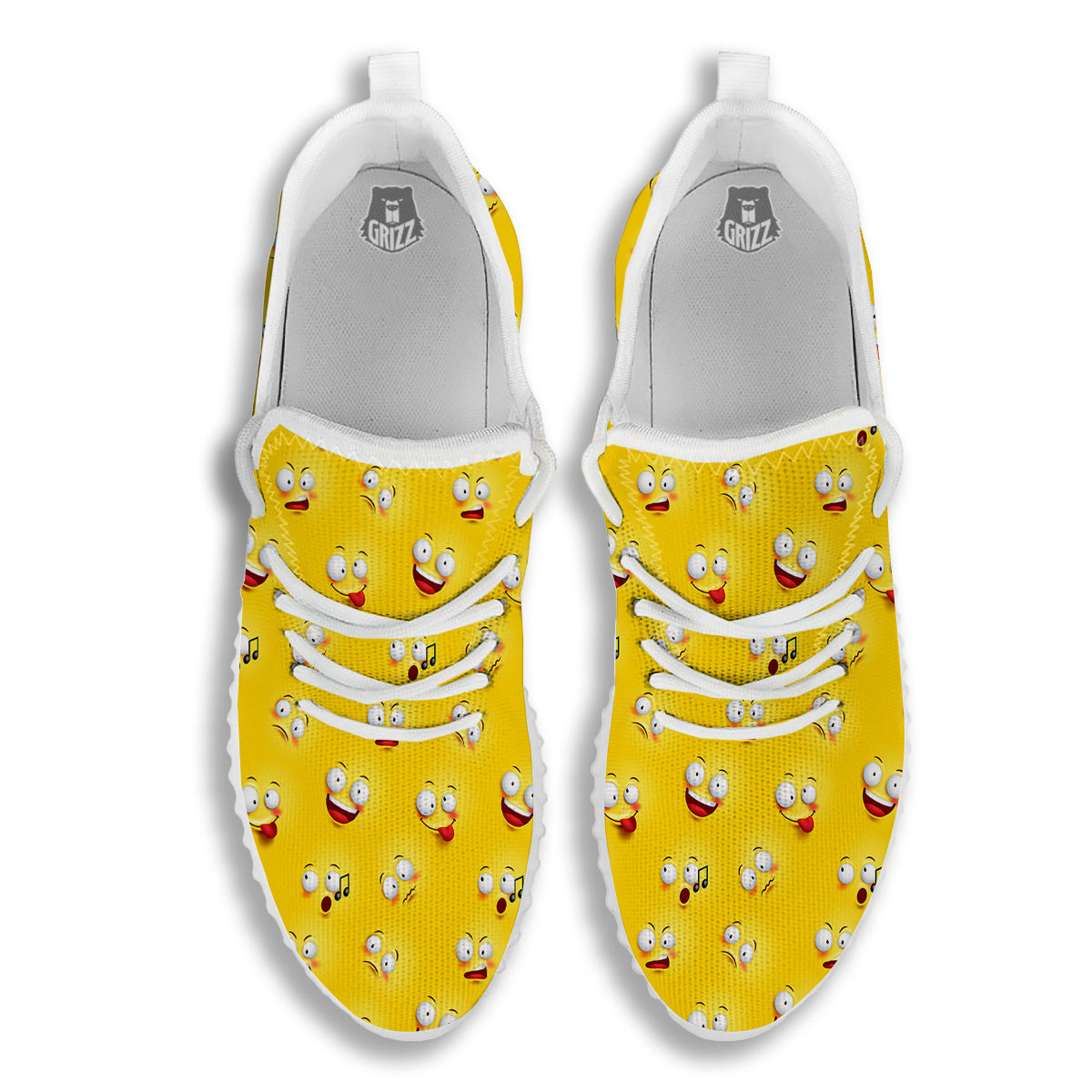 Emoji 3D Face Print Pattern White Walking Shoes-grizzshop